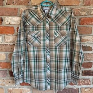 Wrangler Plaid Snap Button Western Medium Shirt